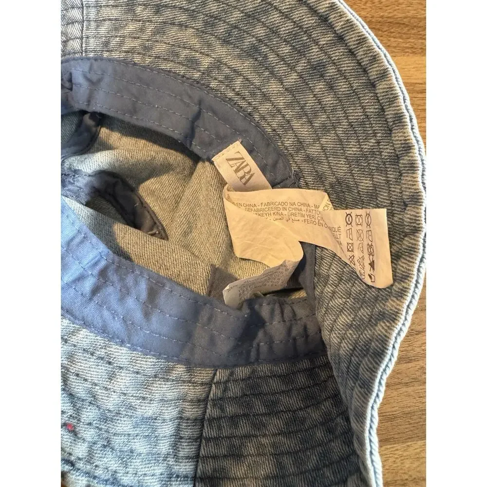Zara Kids Unisex Washed Denim Cotton Lightweight Summer Bucket Hat Blue